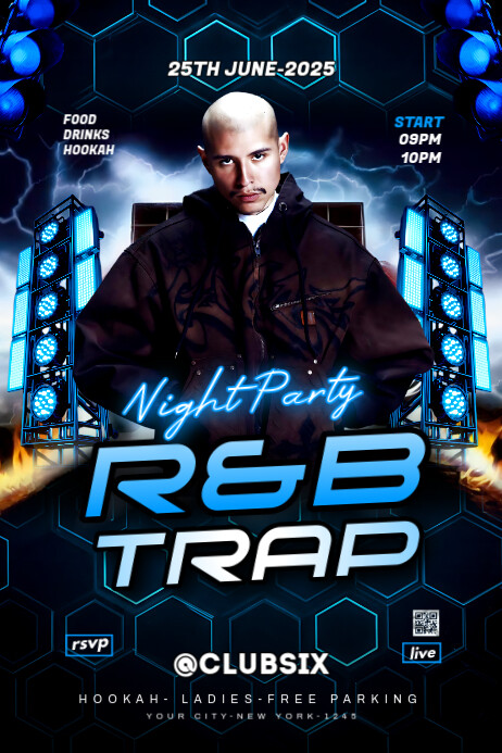Black Maximalist Trap Night Party Banner 4' × 6' template