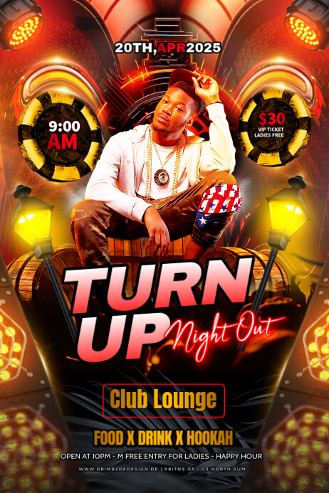Copy of Black Maximalist Turn Up Night Party Banner 4' × 6' | PosterMyWall