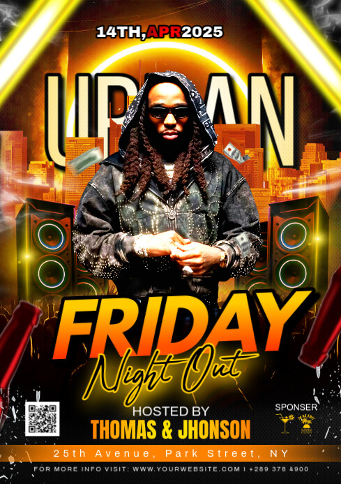 Black Maximalist Urban Night Party A4 template