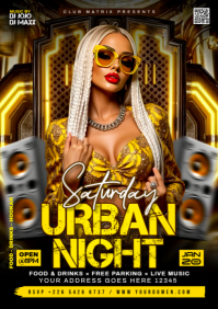 Black Maximalist Urban Night Saturday  A4 template