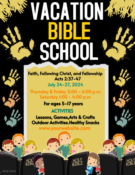 Black Maximalist Vacation Bible School Flyer Template | PosterMyWall Black Maximalist Vacation Bible School Flyer Template | PosterMyWall