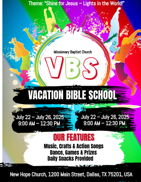 Black Maximalist Vacation Bible School Flyer (us Letter) Template ...