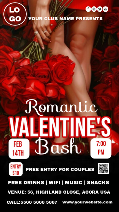Black Maximalist Valentine's Bash Digital Display (9:16) template