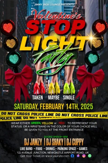 Black Maximalist Valentine's Stop Light Party  Poster Plakat template