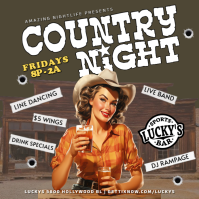 Black Maximalist Vintage Country Night Bar Flyer Instagram Post template