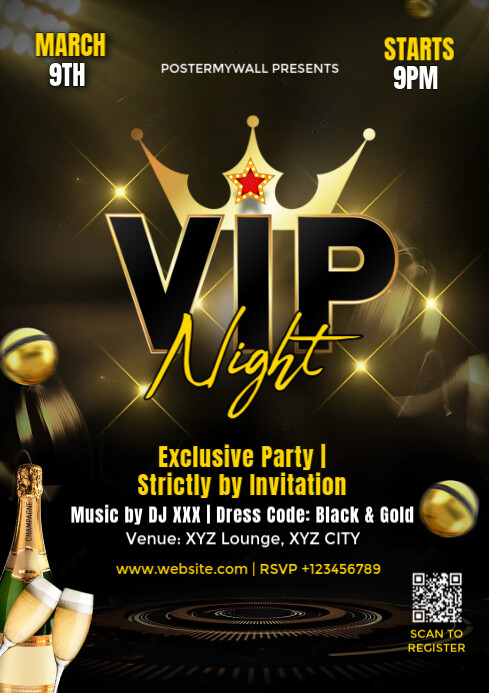 Copy of Black Maximalist Vip Night Party Invitation Flyer A4 | PosterMyWall