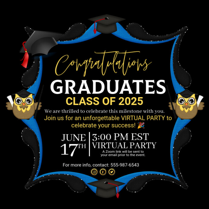 Black Maximalist Virtual Graduation Party Square (1:1) template