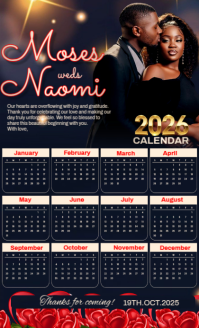 Black Maximalist Wedding 2026 Calendar Template Design Us Legal VSA Wetlik