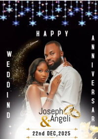 Black Maximalist Wedding Anniversary Editable Template  A6