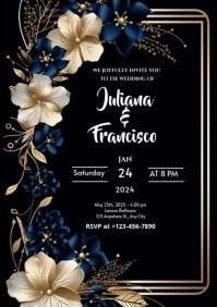 Black Maximalist Wedding Invitation Card Flyer Template A2