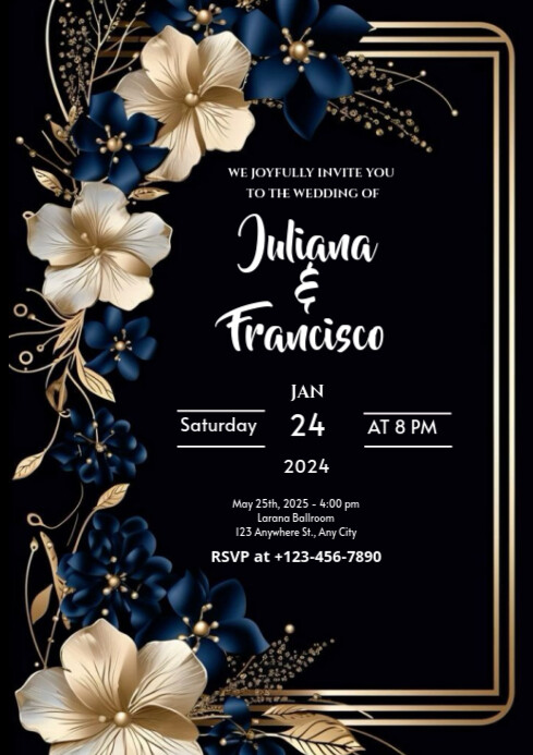Copy of Black Maximalist Wedding Invitation Card Flyer Template A2 ...