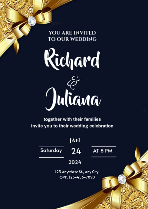 Plantilla de Black Maximalist Wedding Invitation Card Flyer Template A4 ...