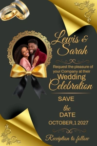 Black Maximalist Wedding Invitation  Poster template
