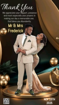 Black Maximalist Wedding Thank You  Digital Display (9:16) template