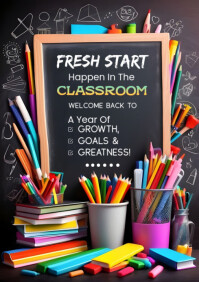 Black Maximalist Welcome Back To School Fresh Start A4 template
