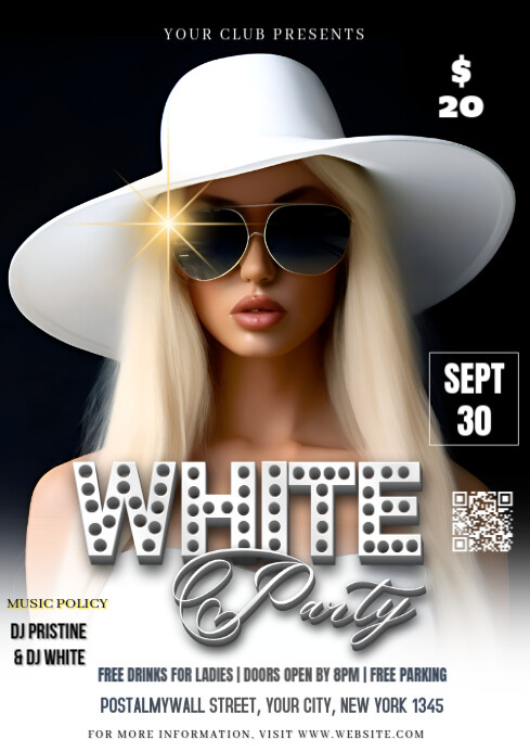 Plantilla de Black Maximalist White Party Night A4 | PosterMyWall