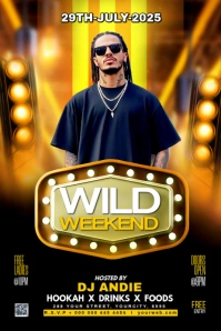 Black Maximalist Wild Weekend Party Flyer Banner 4' × 6' template