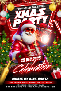 สีแดง Xmas Party Poster Template