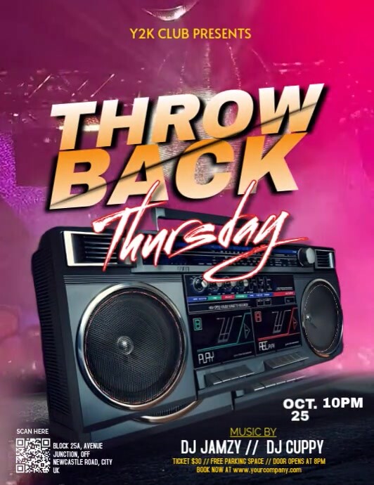 Black Maximalist Y2k Throw Back Thursday Party Animated Flyer (us Letter) template