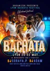 Black Maximalist Yellow Blue And Golden Bachata Dance Event Template A4