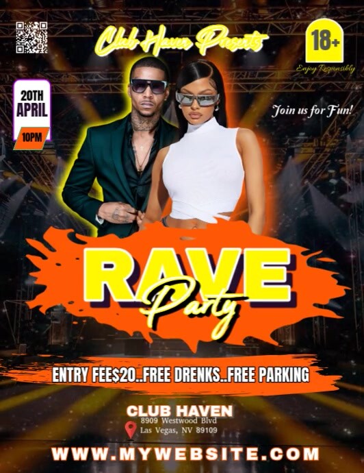 Black Maximalist Yellow Orange Rave Party Club/bar Flyer (us Letter ...