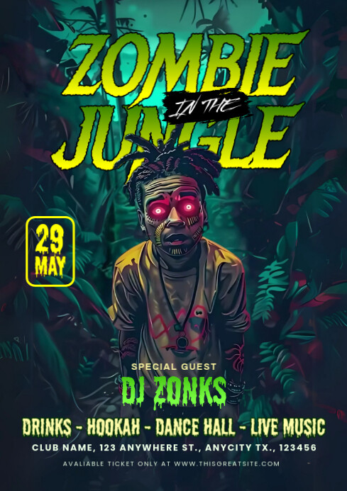 Black Maximalist Zombie In The Jungle Party Event A4 template