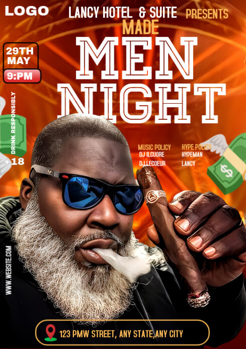 Black Men Club Party Flyer/ Men's Night Club Party A4 Template ...