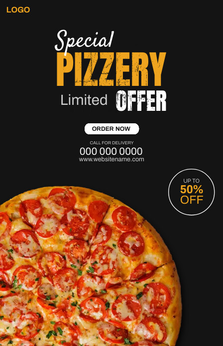 Black menu Pizza Tabloid Template | PosterMyWall