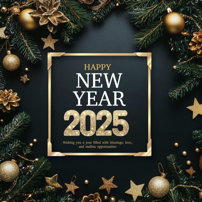 Black Merrry Christmas And Happy New Year Instagram Post template
