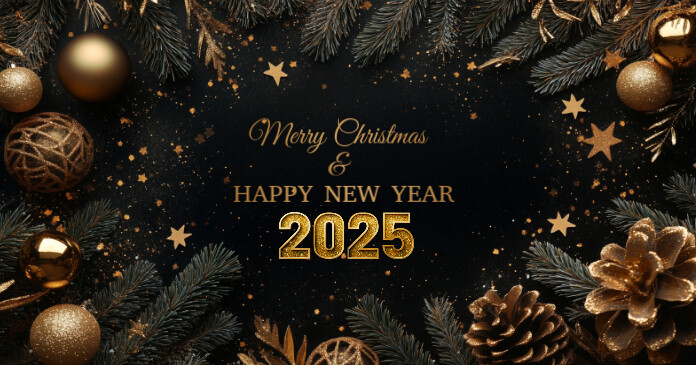 Black Merry Christmas And Happy New Year Facebook Shared Image Template ...
