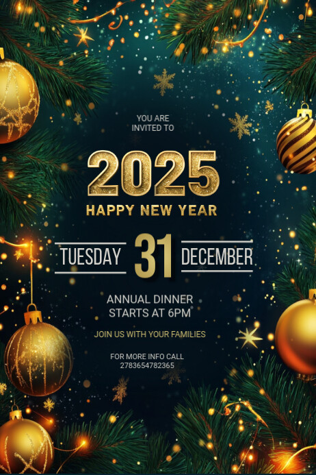 Black Merry Christmas And Happy New Year Poster Template | PosterMyWall