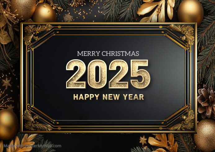Modèle Black Merry Christmas And Happy New Year Postcard | PosterMyWall