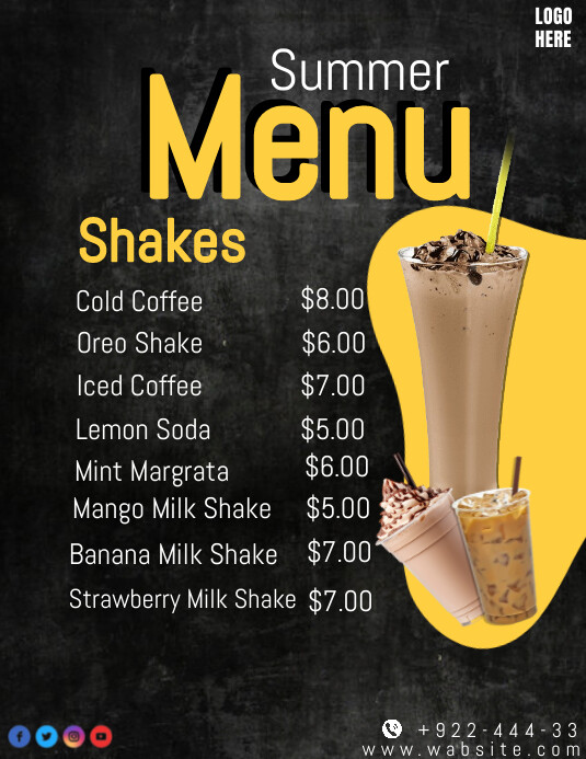 Black Milk Shakes Menu Flyer (us Letter) template