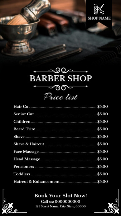 Black Minimal Barber Shop Price List Instagram Story template