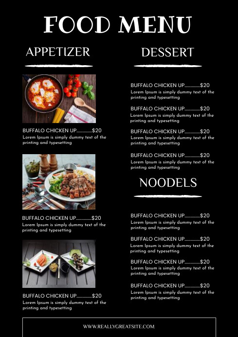 Black Minimalist Food Restaurant Menu A4 Template | PosterMyWall
