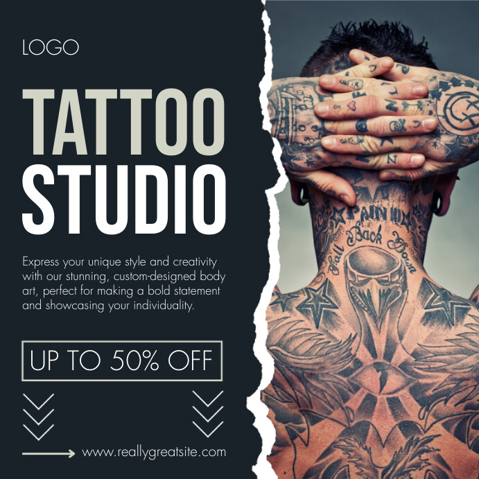 Black Minimalist Tattoo Studio Facebook Post Publicação no Instagram template