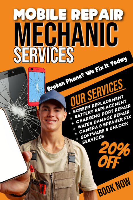 Black Mobile Repair Service Poster Template | PosterMyWall