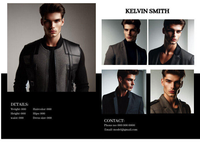 Black Model Comp. Card A6 Template | PosterMyWall