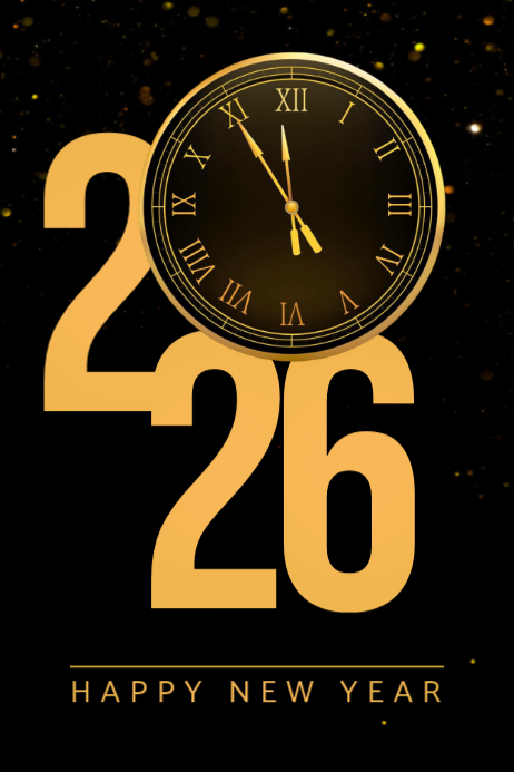 Black Modern & Minimal 2026 Happy New Year Poster Template | PosterMyWall