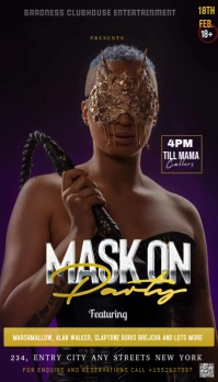 Black Modern & Minimal A Mysterious And Bold Party Flyer For The "mask On Party"  Business Card template