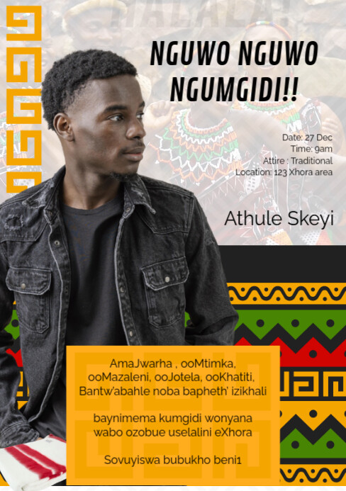 Black Modern & Minimal African Umgidi Xhosa Event Template A5 ...