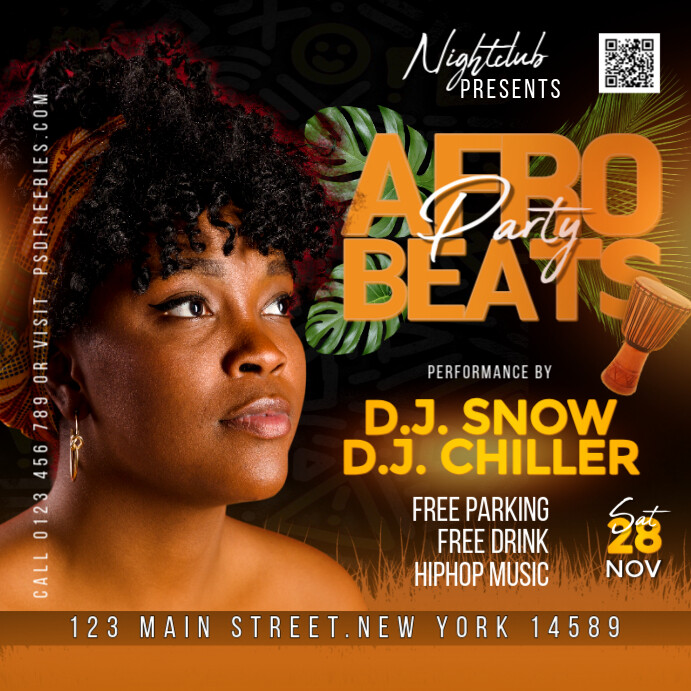Black Modern & Minimal Afro Beats Party Instagram Post Template ...