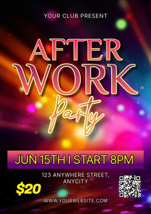Black Modern & Minimal After Work Party A4 Template | PosterMyWall