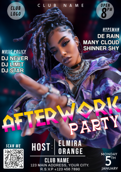 Black Modern & Minimal Afterwork Night Party Invitation Social Media A4 ...