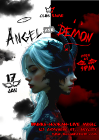 Black Modern & Minimal Angel & Demon Party A4 template