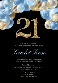 Black Modern & Minimal Baby Blue And Gold Bir A4 template