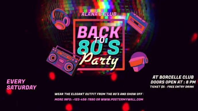 Black Modern & Minimal Back To 80's Party Pos Сообщение Twitter template