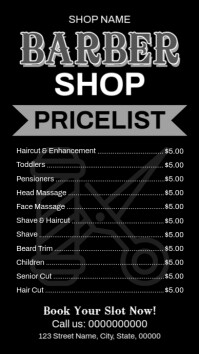 Black Modern & Minimal Barber Shop Price List Instagram Story template