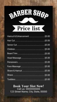 Black Modern & Minimal Barber Shop Price List Instagram Story template
