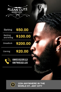 Black Modern & Minimal Barber Shop Price List Poster template